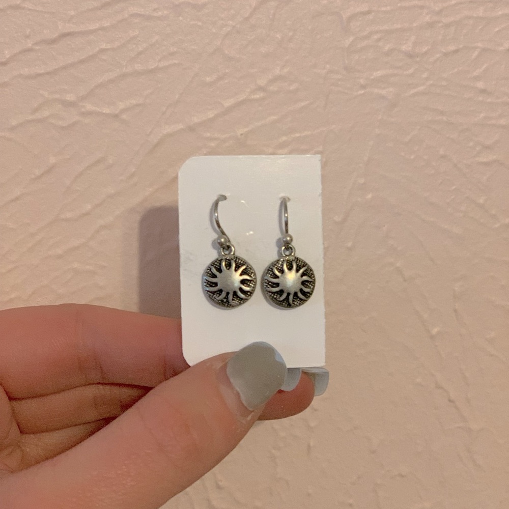 Oxidized Silver Sun Dangle Earrings